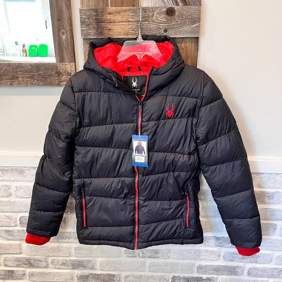 Spyder Youth Size Large 14/16 Puffer Winter Jacket Black Red Insulated NWT
